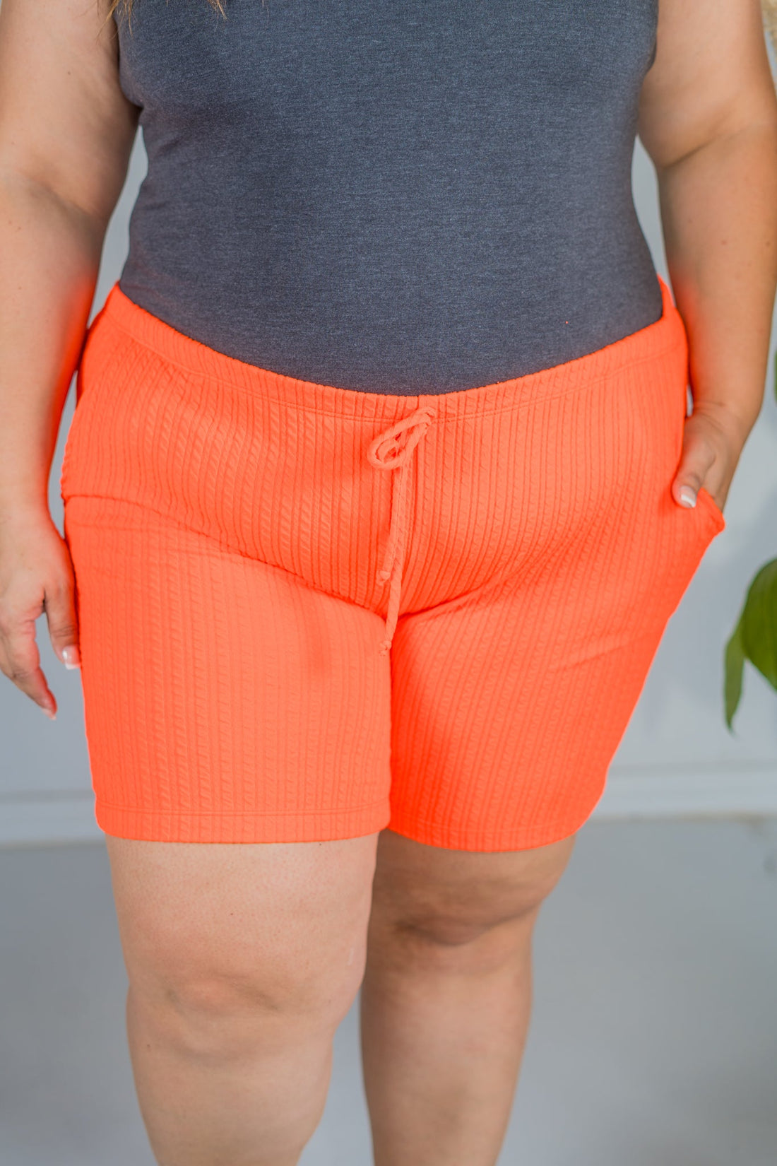 Neon Orange Pull-On Corded Shorts W/ Pockets - Whiskey Skies - BLUMIN