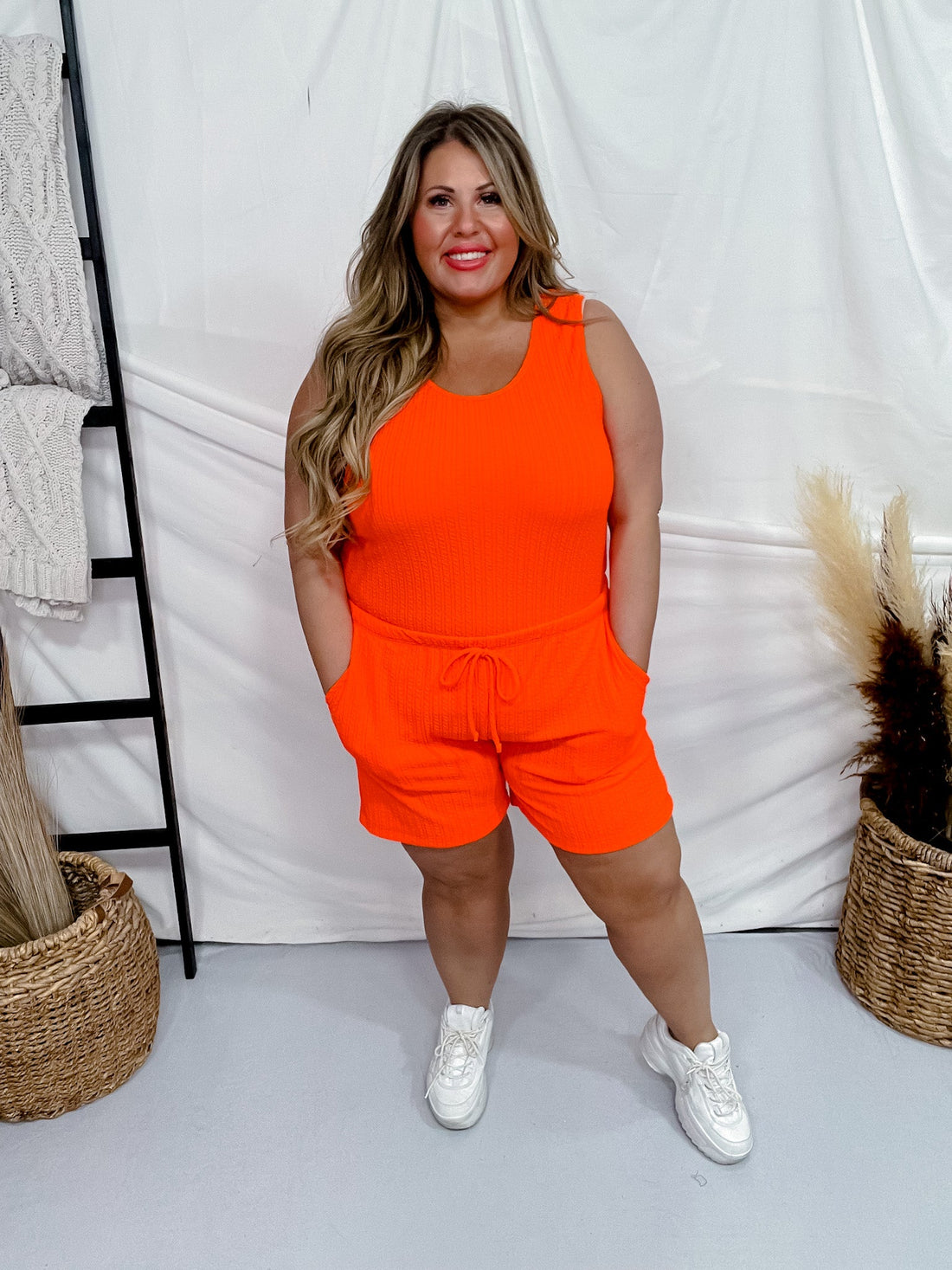 Neon Orange Pull-On Corded Shorts W/ Pockets - Whiskey Skies - BLUMIN