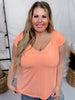 Neon Orange Ruched Sleeve V-Neck Top - Whiskey Skies - DEAR SCARLETT