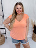 Neon Orange Ruched Sleeve V-Neck Top - Whiskey Skies - DEAR SCARLETT