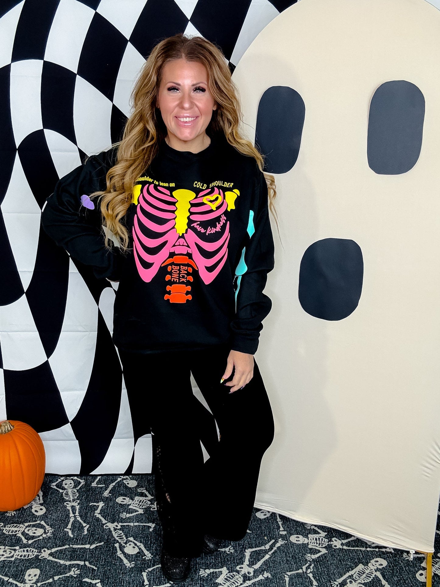 Neon Skeleton Graphic Sweatshirt - Whiskey Skies - SOUTHERN BLISS COMPANY