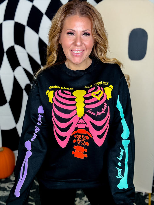 Neon Skeleton Graphic Sweatshirt - Whiskey Skies - SOUTHERN BLISS COMPANY