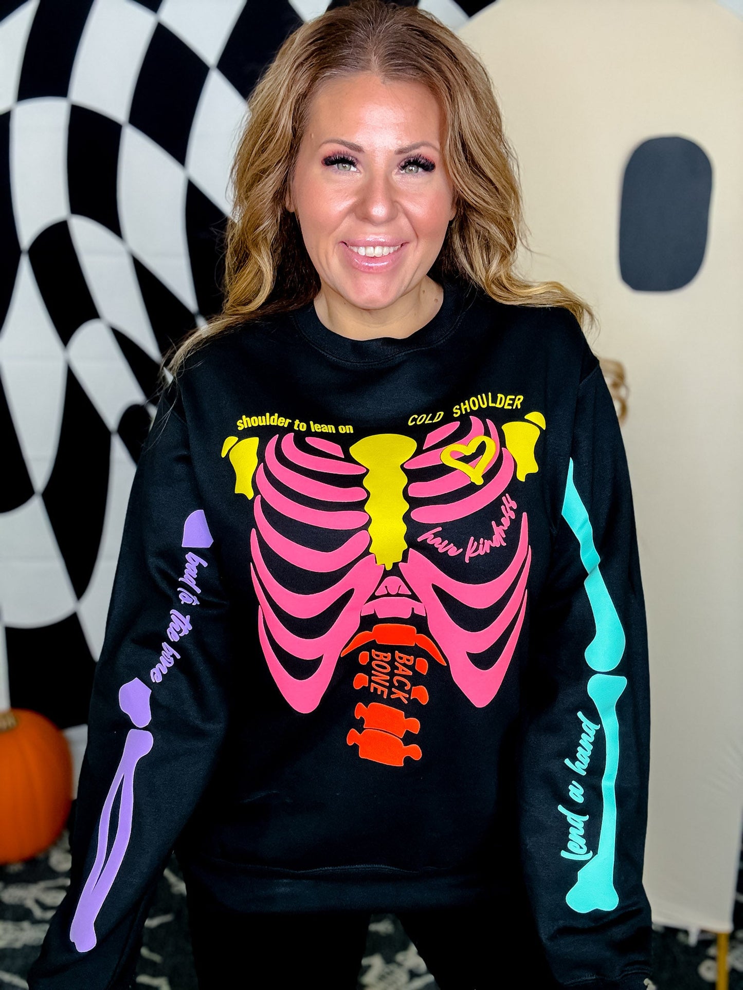 Neon Skeleton Graphic Sweatshirt - Whiskey Skies - SOUTHERN BLISS COMPANY