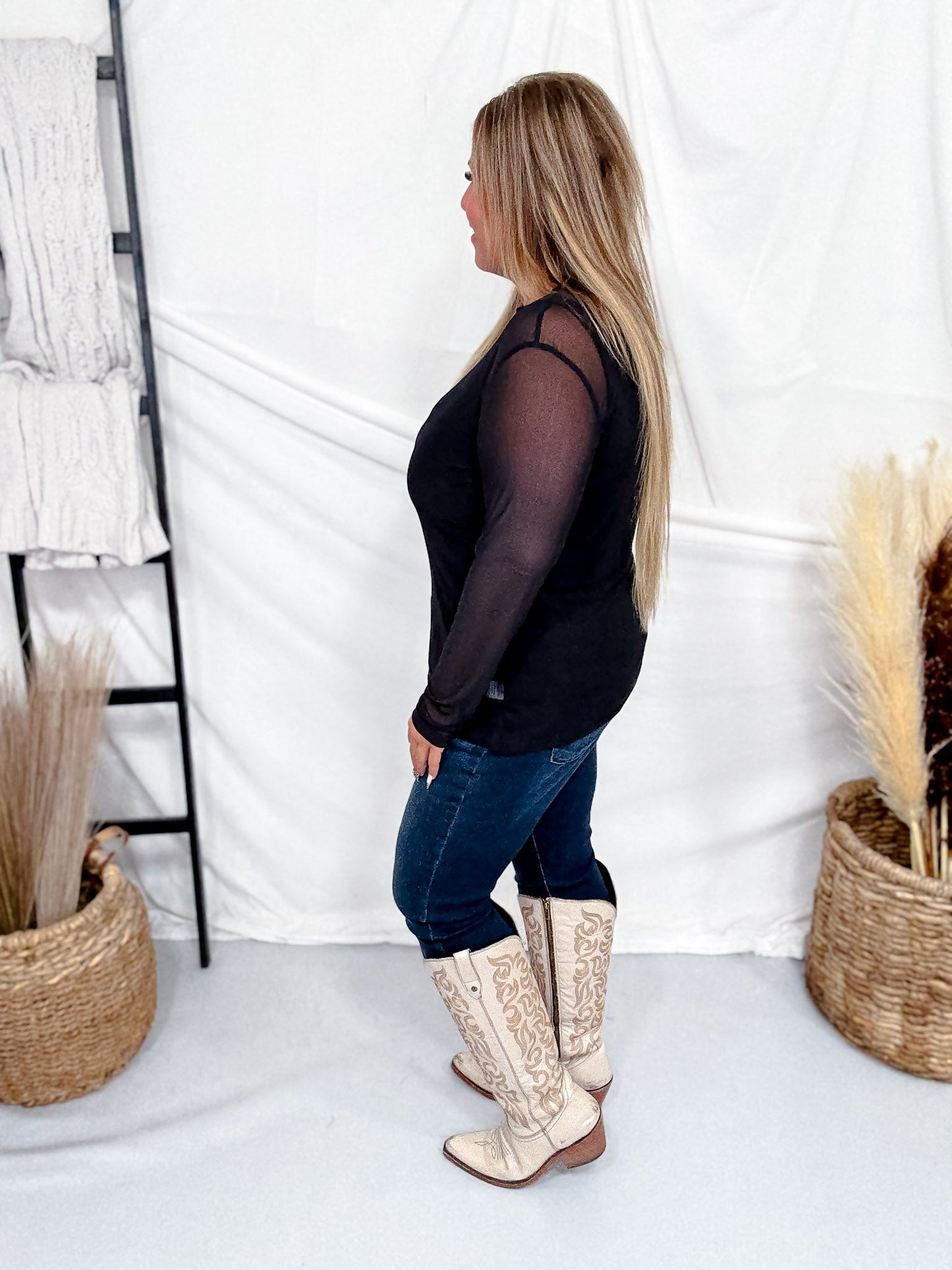 Night Sky Black Long Sleeve Mesh Top - Whiskey Skies - STERLING KREEK