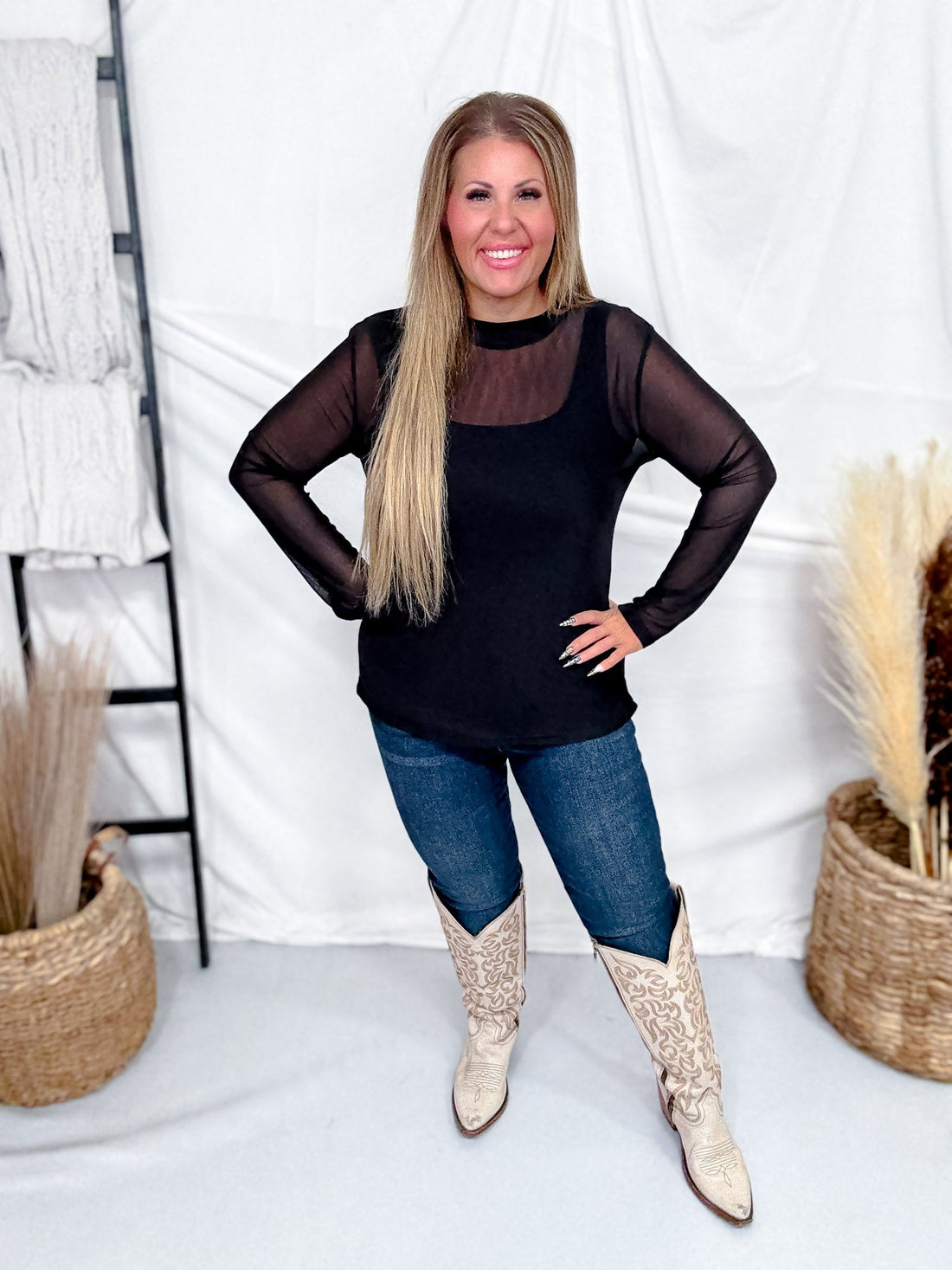 Night Sky Black Long Sleeve Mesh Top - Whiskey Skies - STERLING KREEK