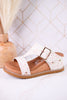 "Noah" White Wedges With Ditzy Pink Floral Print - Whiskey Skies - VERY G