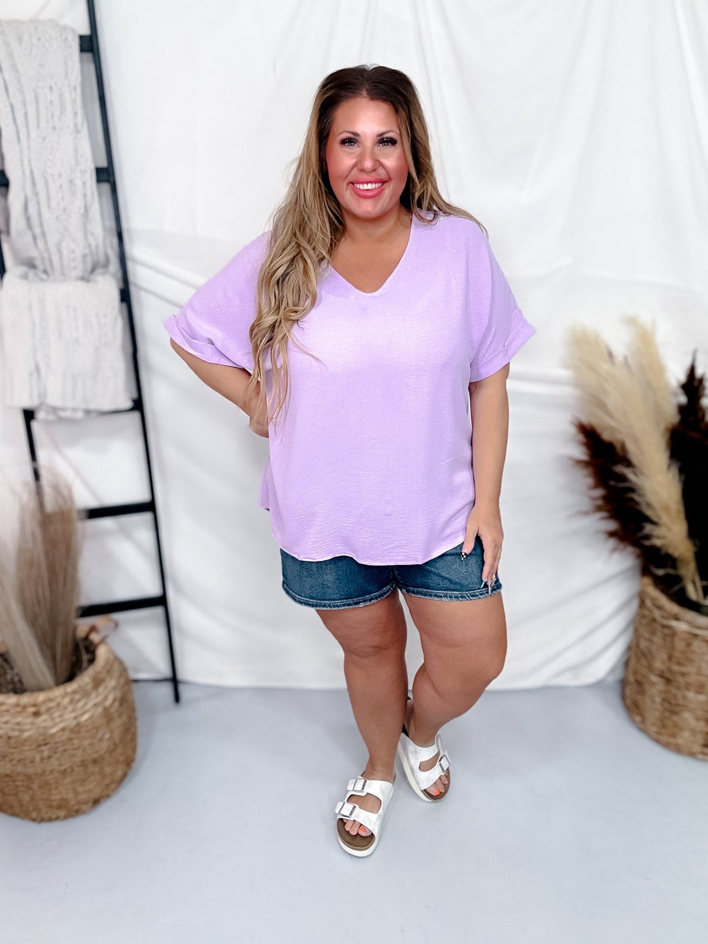 Non - Sheer Lightweight Dolman Sleeve V - Neck Blouse - Whiskey Skies - ANDREE BY UNIT