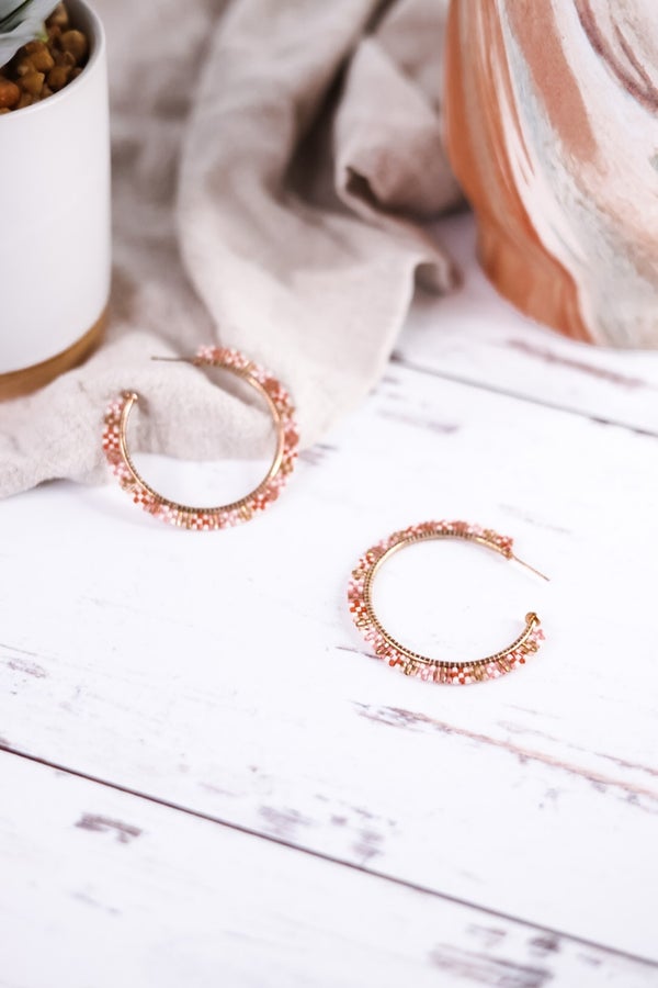 Nora Checkered Hoop Earrings Light Pink - Whiskey Skies - INK+ALLOY