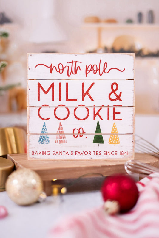 North Pole Milk & Cookies Wooden Sign - Whiskey Skies - SINCERE SURROUNDINGS