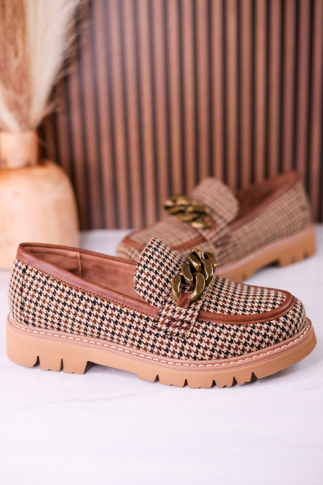 Not Literally Black & Tan Houndstooth Loafers - Whiskey Skies - CORKYS FOOTWEAR