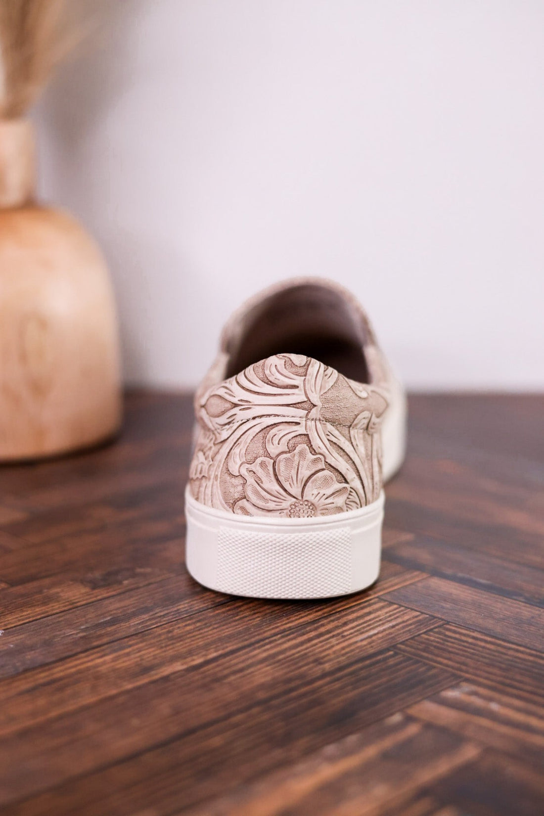 Nova Taupe Floral Tooled Slip On Tennis Shoe - Whiskey Skies - VERY G