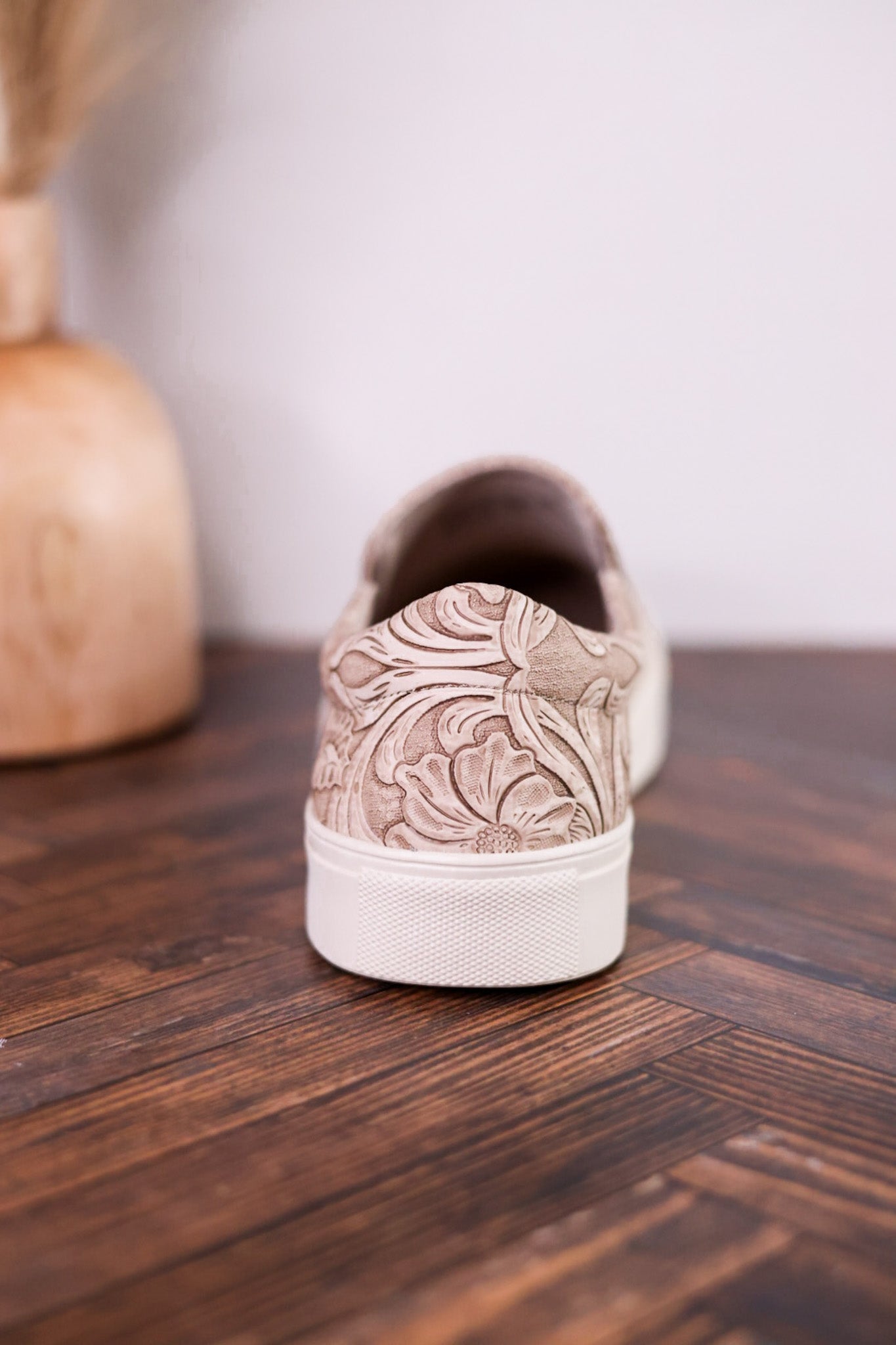 Nova Taupe Floral Tooled Slip On Tennis Shoe - Whiskey Skies - VERY G