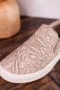Nova Taupe Floral Tooled Slip On Tennis Shoe - Whiskey Skies - VERY G