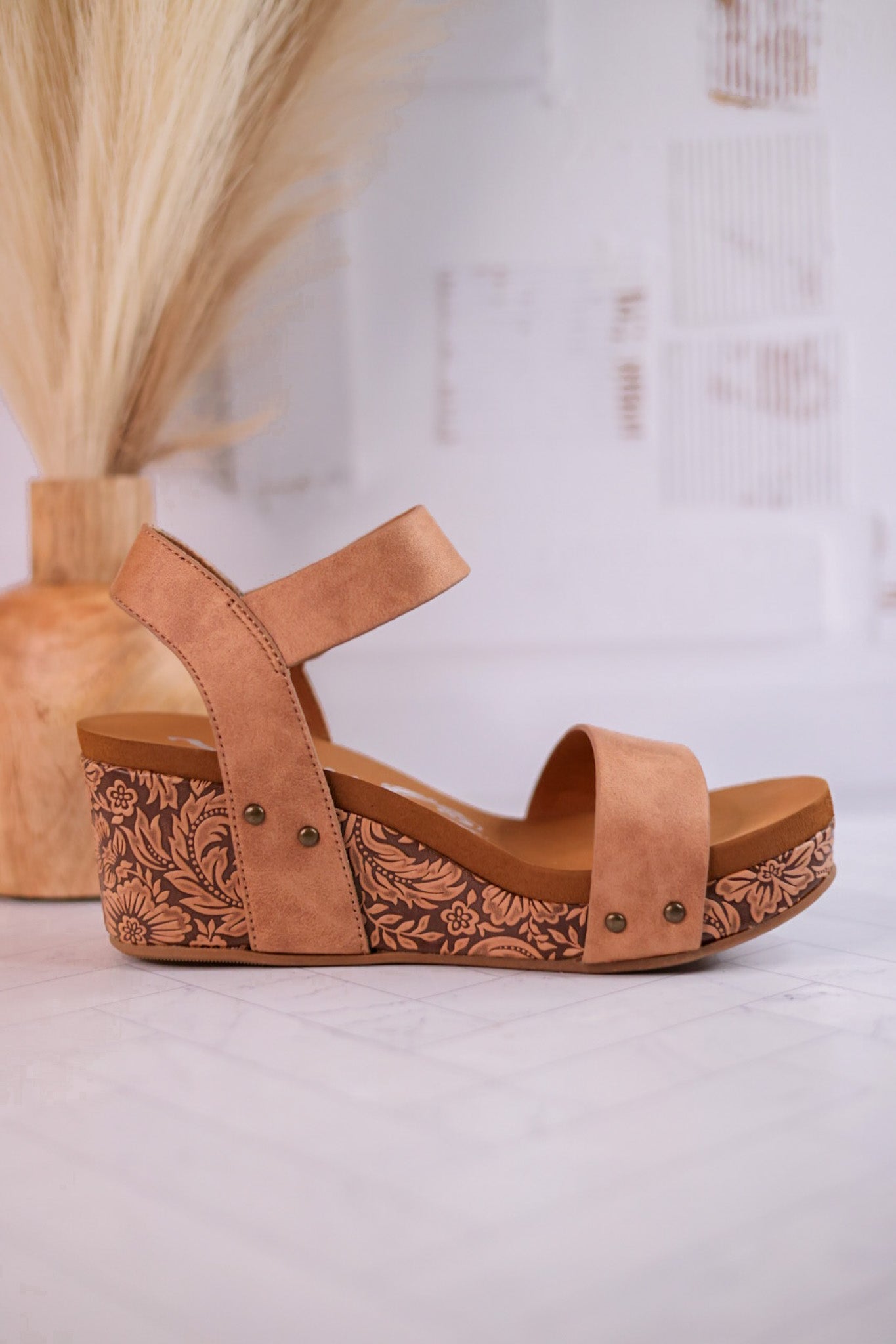 Nude Devon Wedges - Whiskey Skies - VERY G