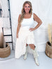 Nude Pinstriped Woven Ruffle High-Low Skirt - Whiskey Skies - POLAGRAM + BAEVELY