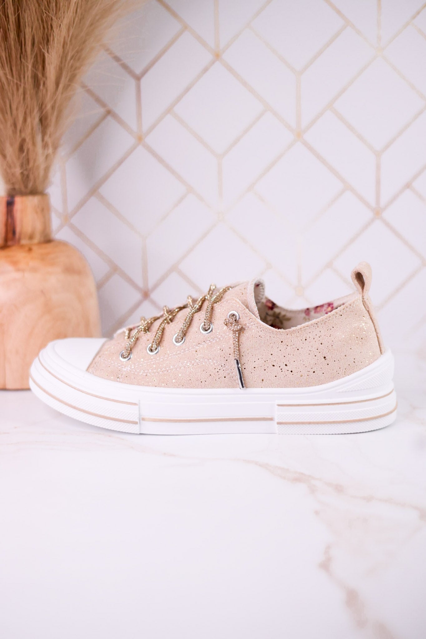 Nude Suede Aman Sneakers With Metallic Splash - Whiskey Skies - VERY G
