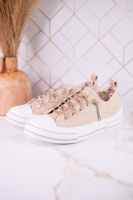 Nude Suede Aman Sneakers With Metallic Splash - Whiskey Skies - VERY G