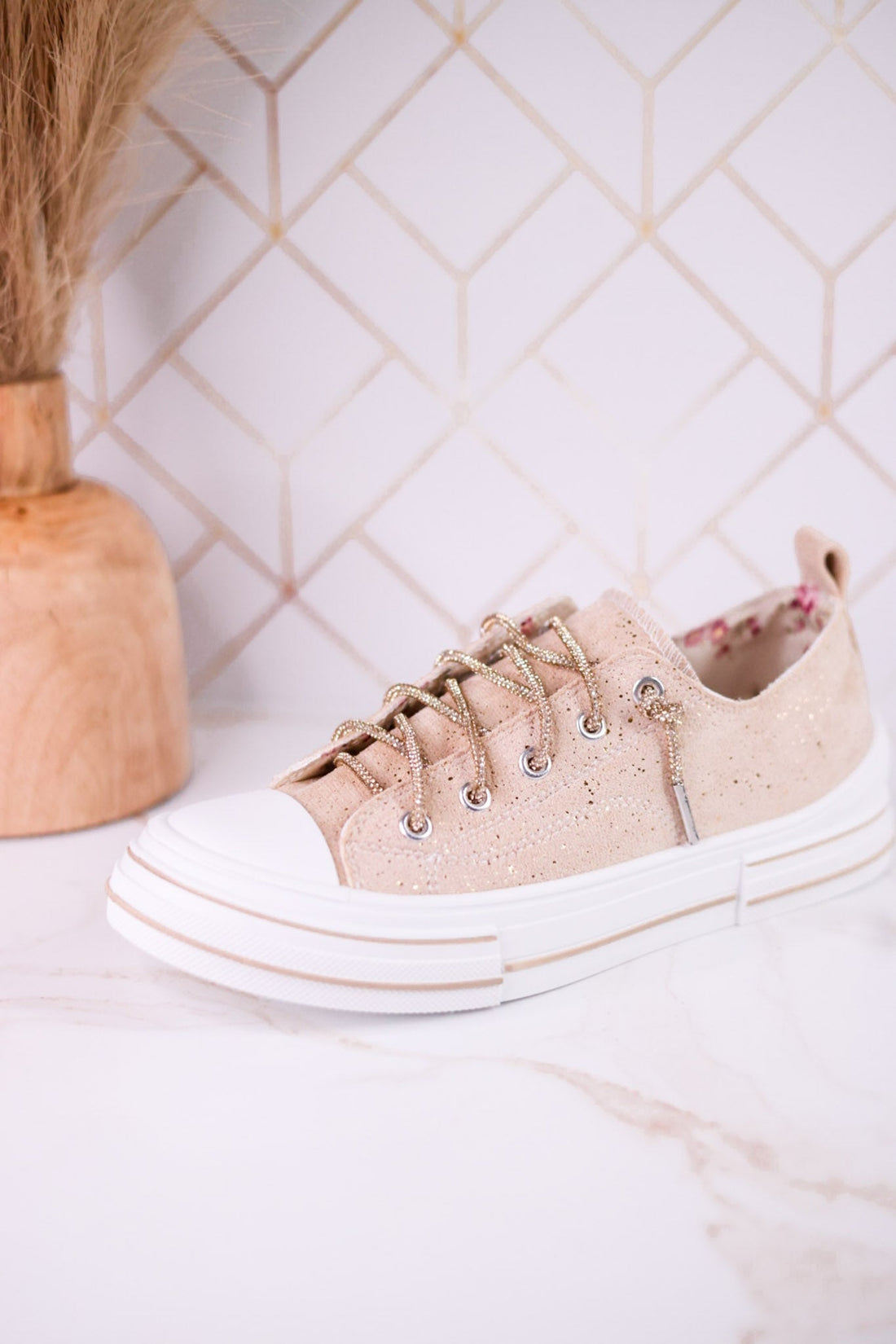 Nude Suede Aman Sneakers With Metallic Splash - Whiskey Skies - VERY G
