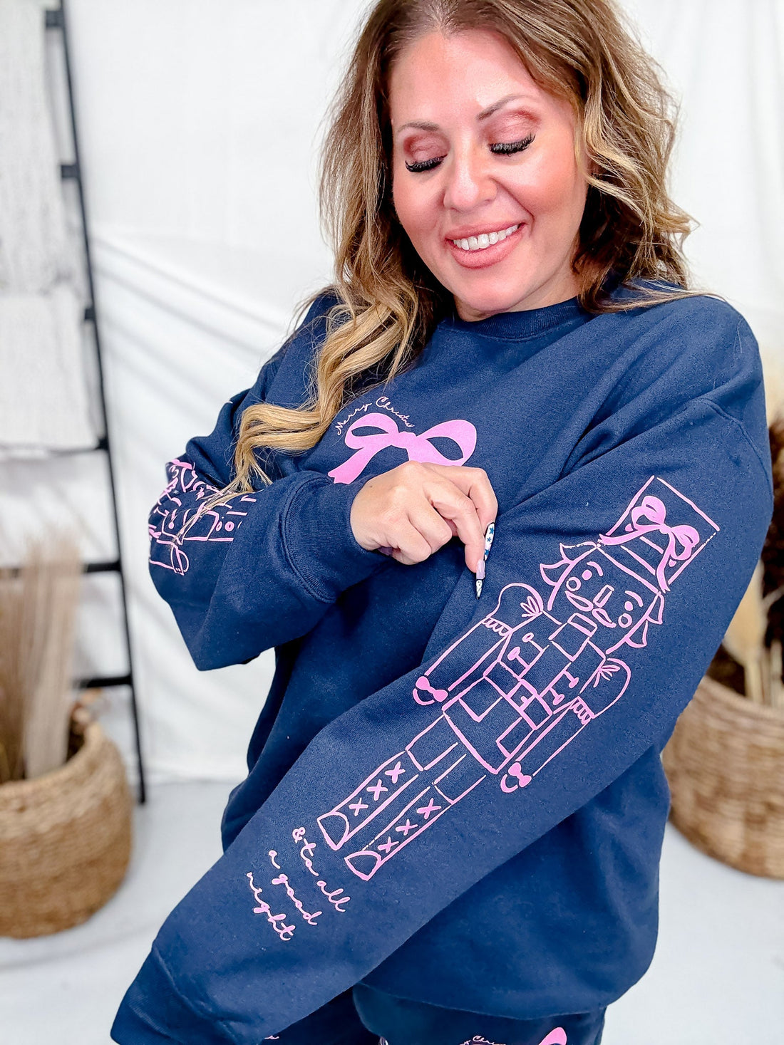 Nutcracker Bows Navy Sweatshirt - Whiskey Skies - SOUTHERN BLISS COMPANY