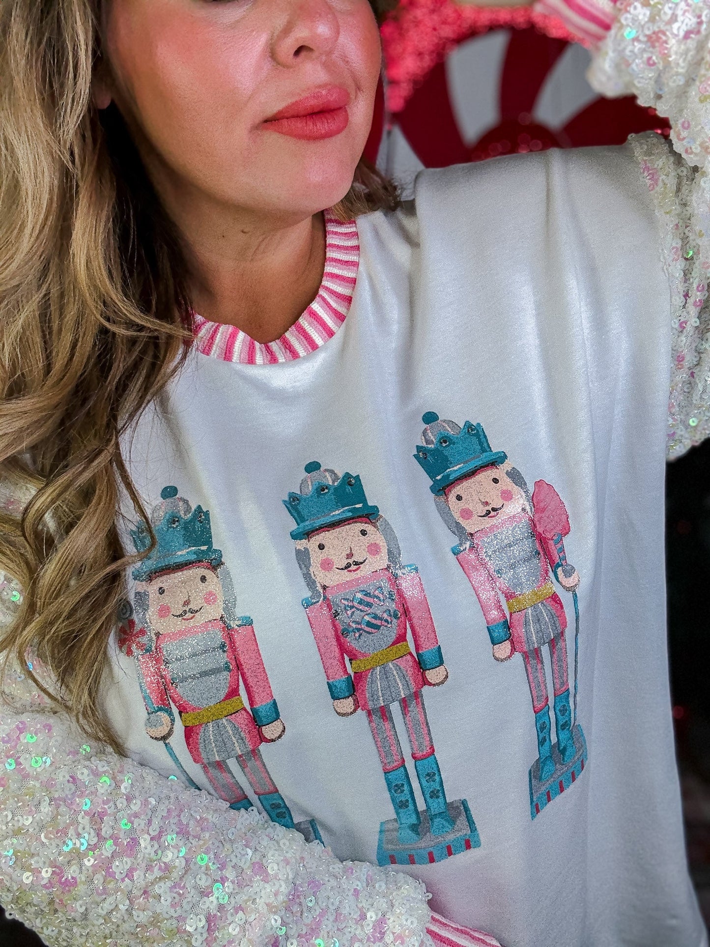 Nutcracker Shirt With Sequin Sleeves - Whiskey Skies - SOUTHERN GRACE
