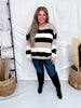 Oatmeal & Black Color Block Striped Sweater - Whiskey Skies - BIBI