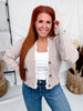 Oatmeal Cardigan With Dot Knit Details & Lace Trim - Whiskey Skies - SEW IN LOVE
