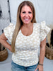 Oatmeal & Ivory Floral Jaquard Top With Ruffle Sleeves - Whiskey Skies - BIBI