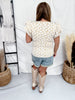 Oatmeal & Ivory Floral Jaquard Top With Ruffle Sleeves - Whiskey Skies - BIBI