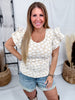 Oatmeal & Ivory Floral Jaquard Top With Ruffle Sleeves - Whiskey Skies - BIBI