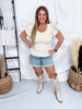 Oatmeal & Ivory Floral Jaquard Top With Ruffle Sleeves - Whiskey Skies - BIBI