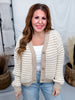 Oatmeal & Ivory Striped Knit Button Front Cardigan - Whiskey Skies - HEIMISH