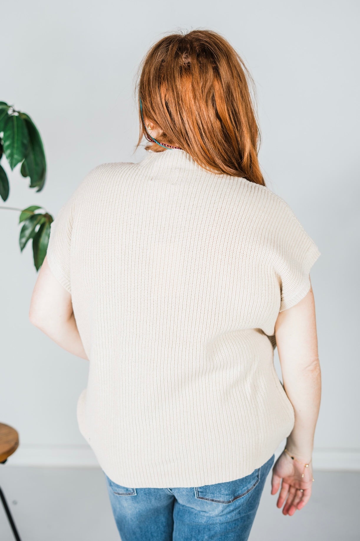 Oatmeal Short Sleeve Mock Neck Sweater Top - Whiskey Skies - ANDREE BY UNIT