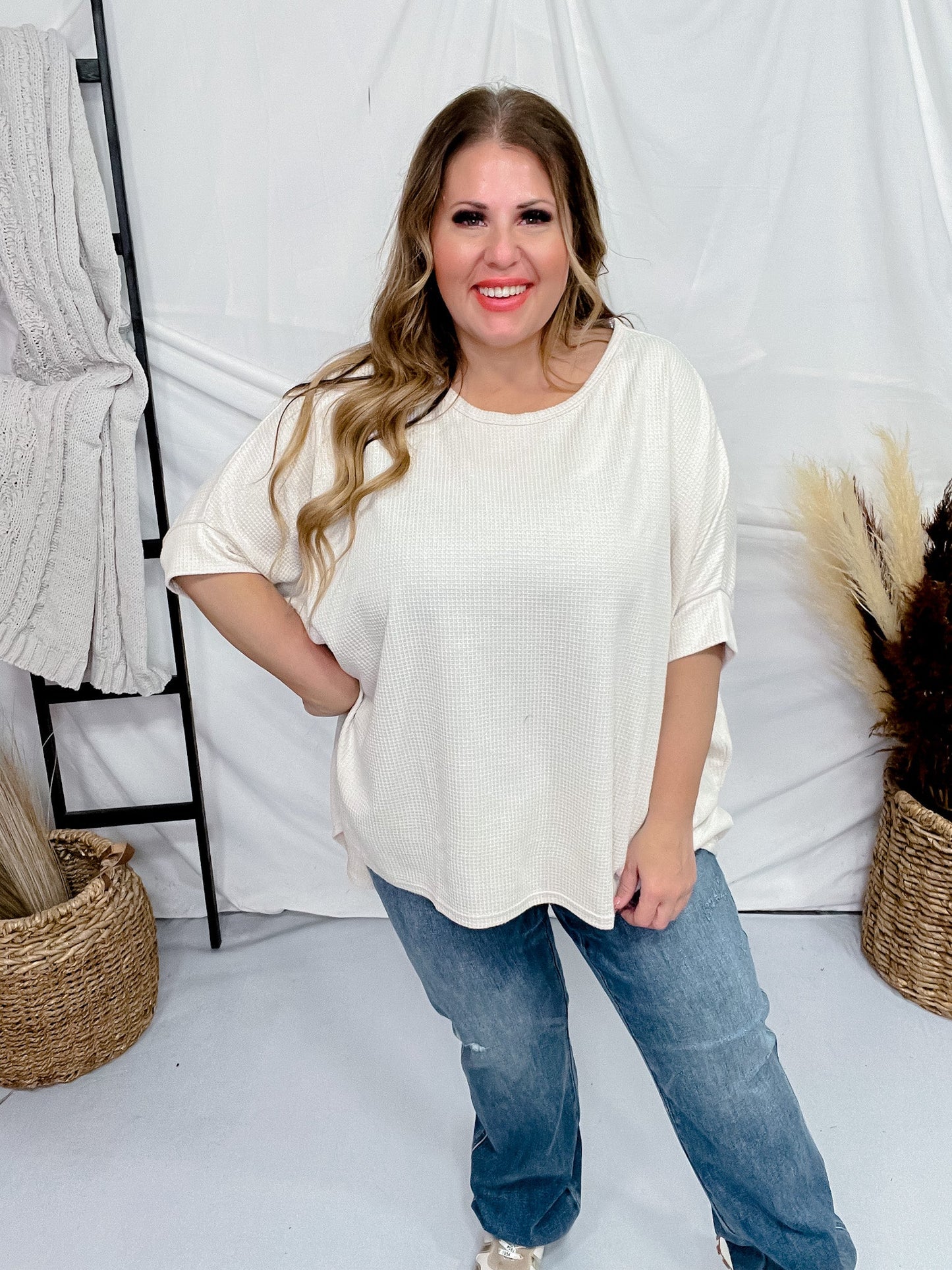 Oatmeal Thermal Top with Dolman Sleeves - Whiskey Skies - ANDREE BY UNIT