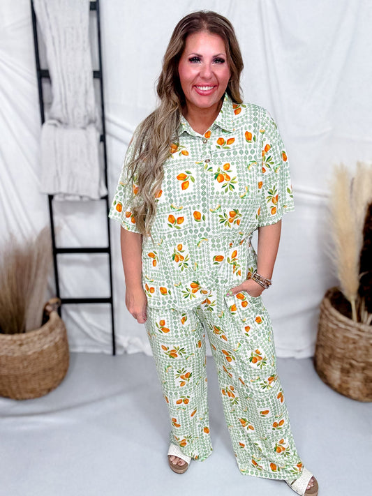 Ocean Side Two Piece Set W/ Short Sleeve Top W/ Pleated Pants - Whiskey Skies - DEAR SCARLETT