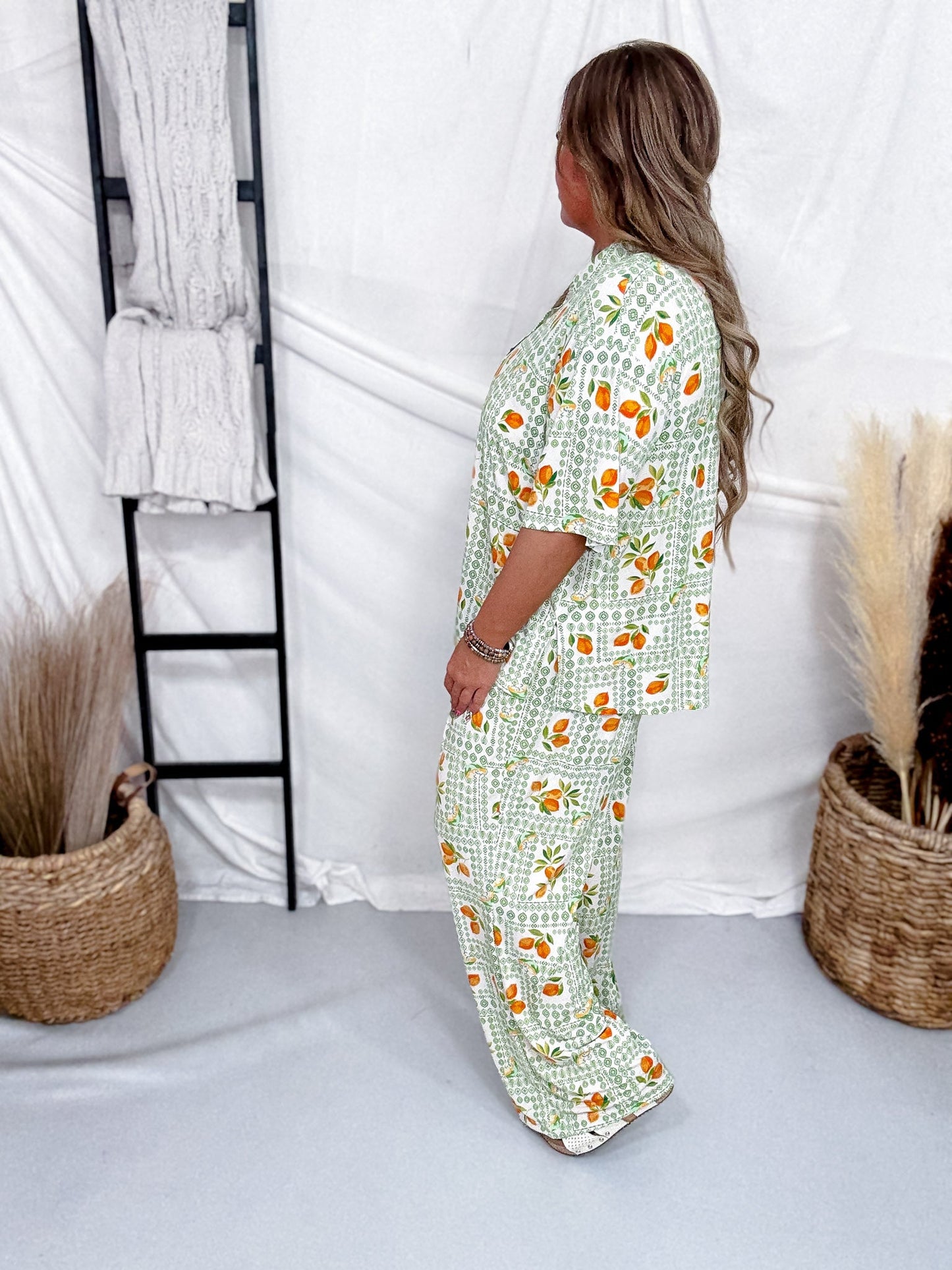 Ocean Side Two Piece Set W/ Short Sleeve Top W/ Pleated Pants - Whiskey Skies - DEAR SCARLETT