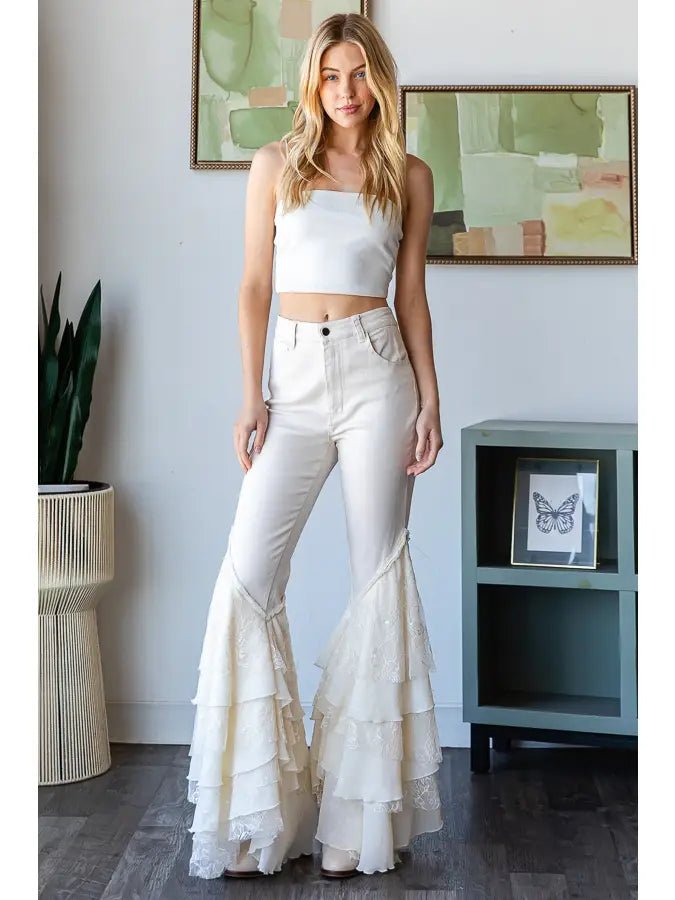 Off White Lace Flare Jeans - Whiskey Skies - OLI & HALI