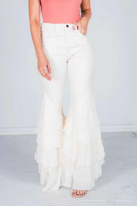 Off White Lace Flare Jeans - Whiskey Skies - OLI & HALI