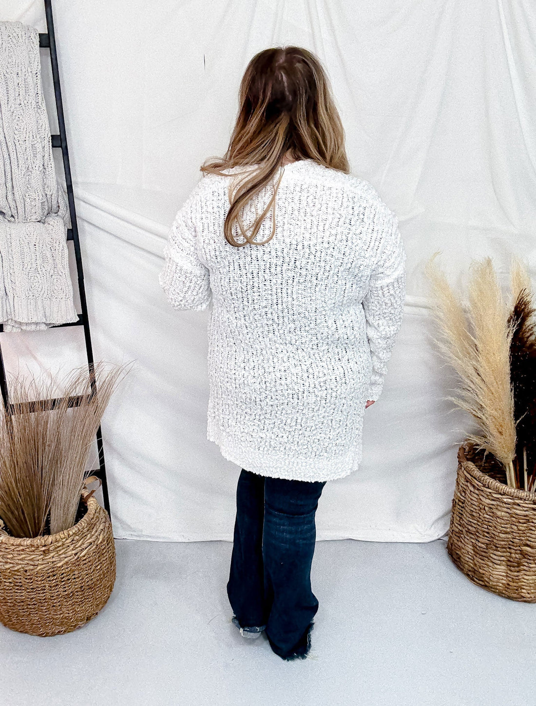 Off White Ribbed Long Sleeve Popcorn Cardigan W/ Pockets - Whiskey Skies - SWEET GENERIS