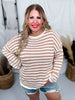 Off White & Toffee Long Sleeve Stripped Knit Sweater - Whiskey Skies - WHITE BIRCH