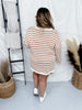 Off White & Toffee Long Sleeve Stripped Knit Sweater - Whiskey Skies - WHITE BIRCH
