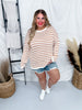 Off White & Toffee Long Sleeve Stripped Knit Sweater - Whiskey Skies - WHITE BIRCH