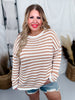 Off White & Toffee Long Sleeve Stripped Knit Sweater - Whiskey Skies - WHITE BIRCH
