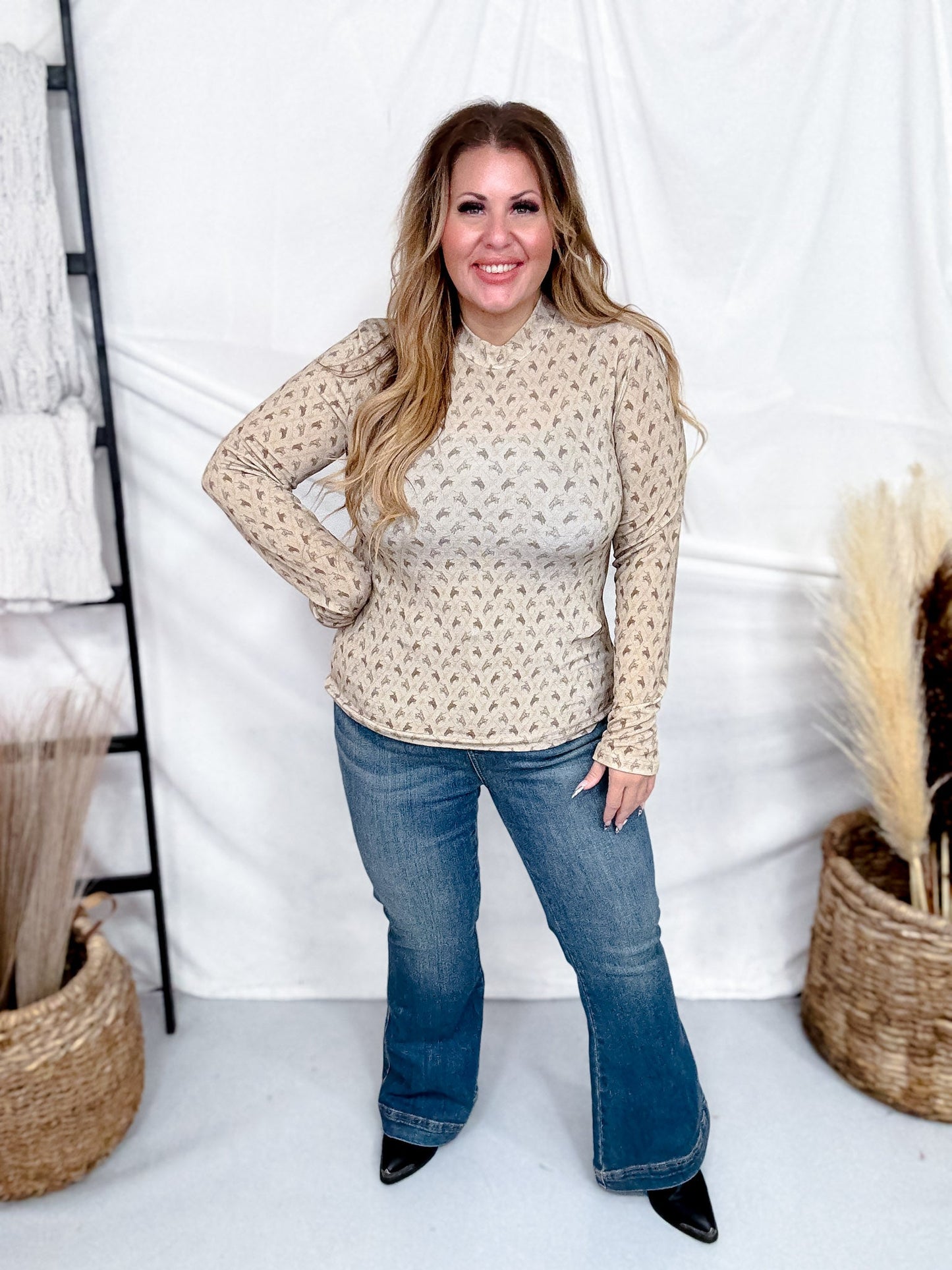 Old School Western Print Vibes Long Sleeve Top - Whiskey Skies - 2 FLY CO.