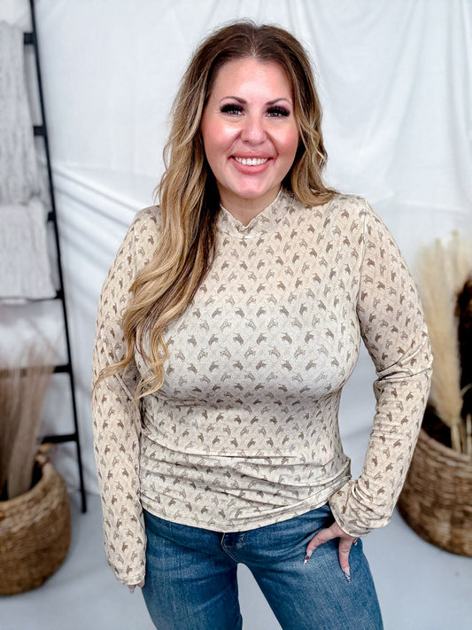 Old School Western Print Vibes Long Sleeve Top - Whiskey Skies - 2 FLY CO.