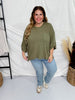 Olive 3/4 Sleeve Boxy Top - Whiskey Skies - ANDREE BY UNIT