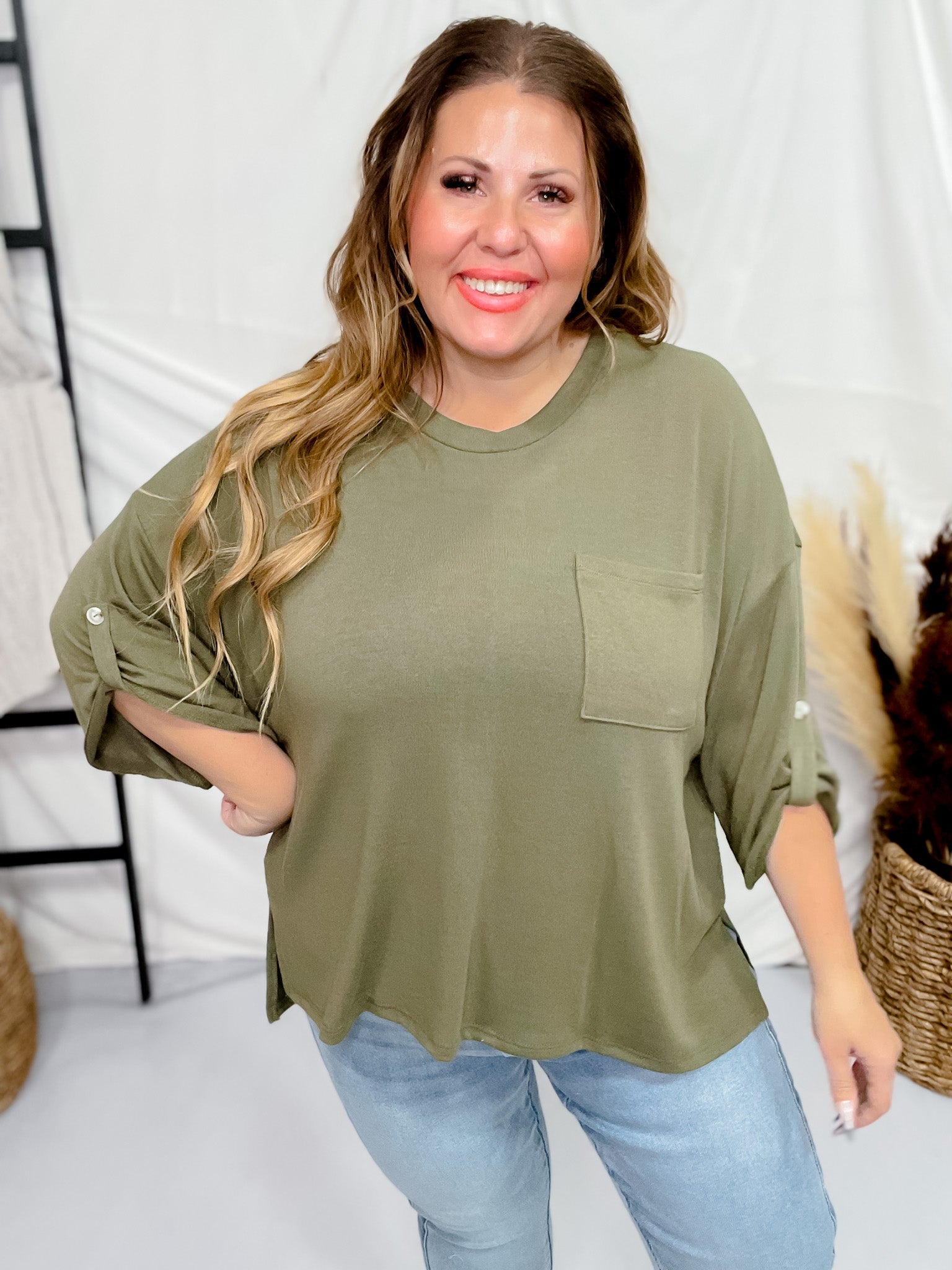 【MISCHIEF】FITTED 3-QUARTER SLEEVE TOP LIGHT GREY Women's Three Quarter Sleeve Tops | LLBean