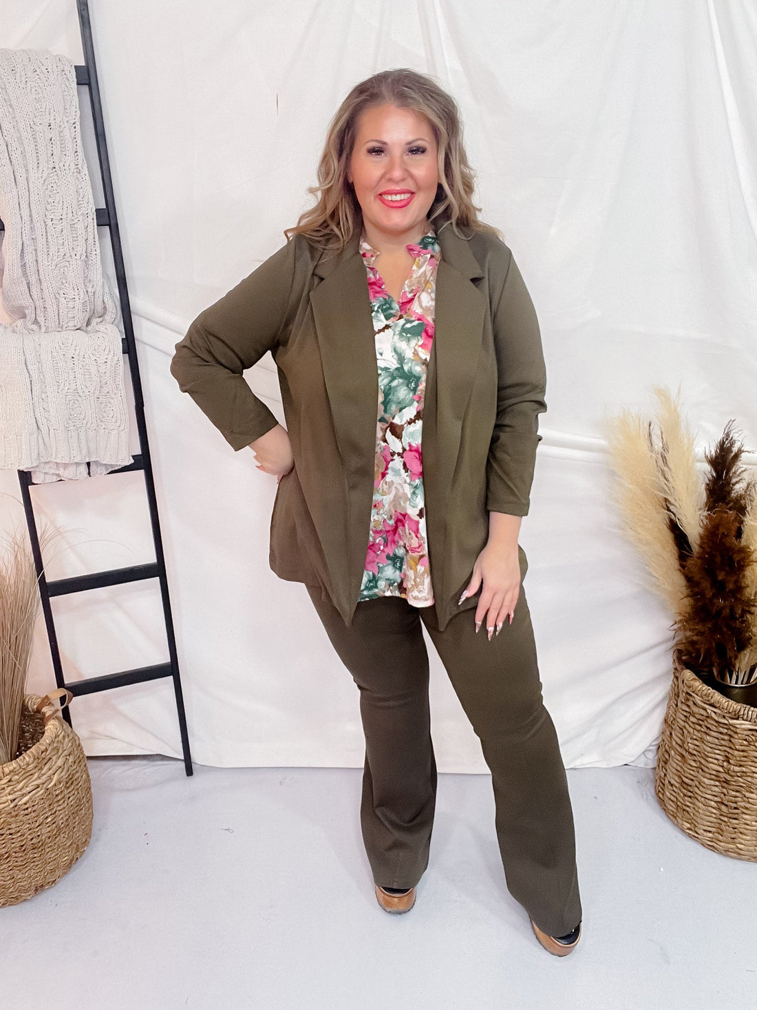 Olive 3/4 Sleeve Magic Blazer - Whiskey Skies - DEAR SCARLETT