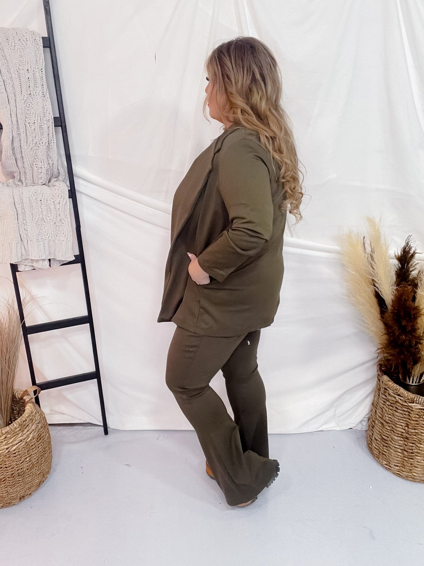 Olive 3/4 Sleeve Magic Blazer - Whiskey Skies - DEAR SCARLETT