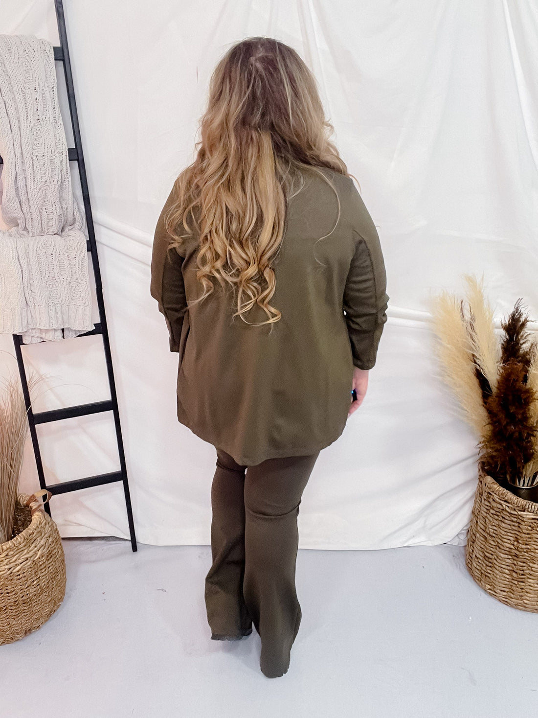 Olive 3/4 Sleeve Magic Blazer - Whiskey Skies - DEAR SCARLETT