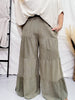 Olive Acid Wash Tired Palazzo Pants - Whiskey Skies - ODDI